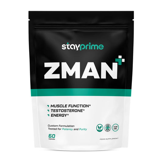 ZMAN+ ZMA supplement and capsule pouch, for muscle function, testosterone, and energy health