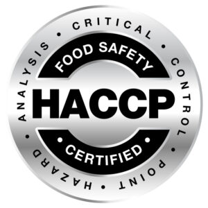 HACCP, hazard analysis critical control point, food safety certified vector badge,
